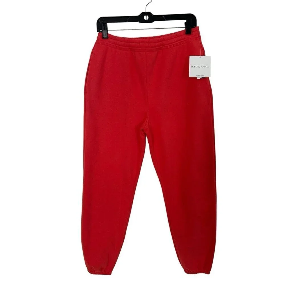 Beyond Yoga On The Go Cotton Blend Joggers Sweatpants S Orange $98 NWT